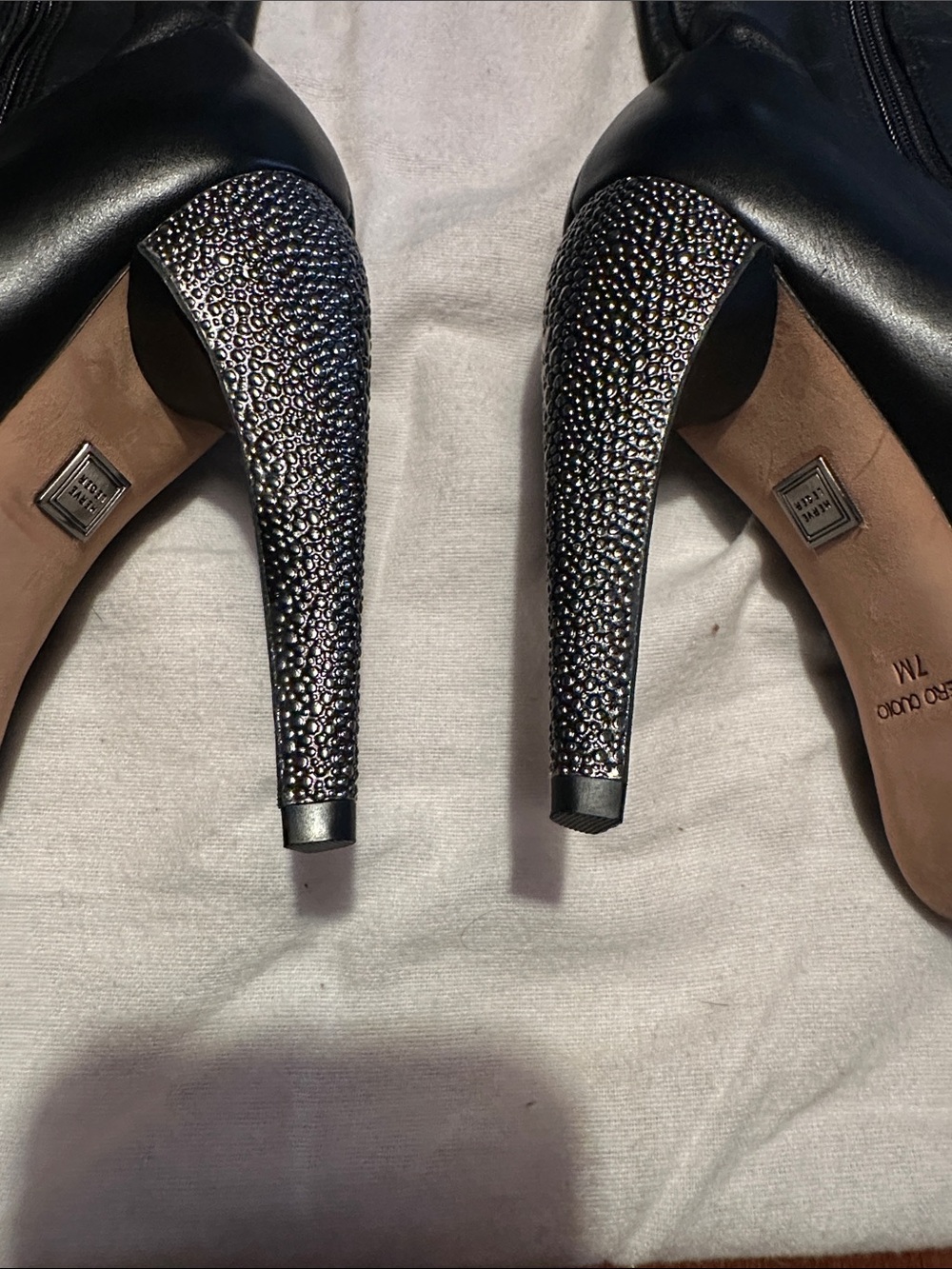 Herve Leger Vero Cuoio Black Leather Over-the-Knee Peep-Toe Stiletto Boots - Picture 3 of 6